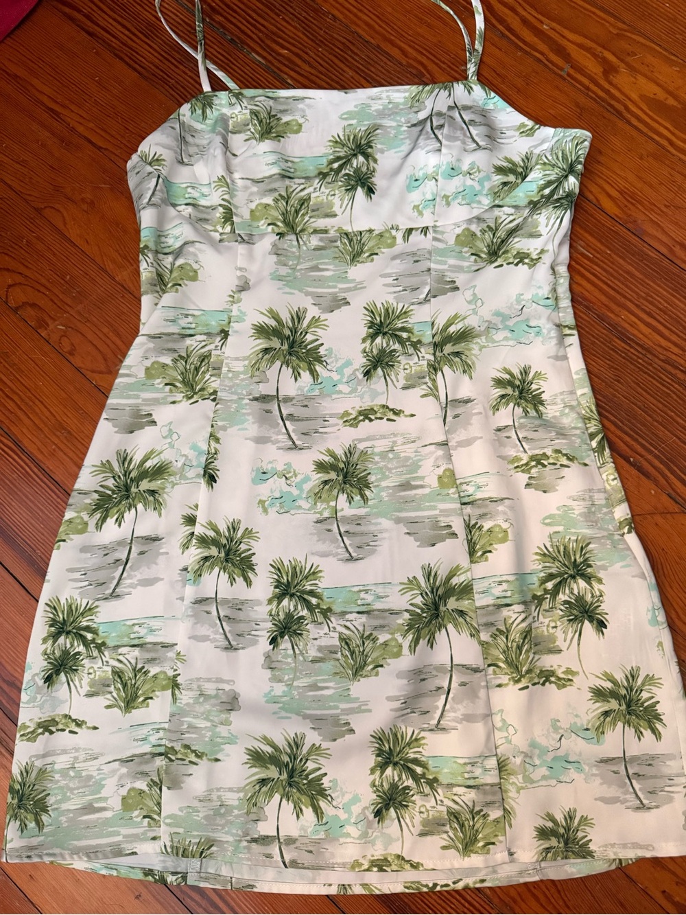 Forever 21 White Tropical Palm Print Dress with Green Leaves